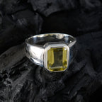 Lemon Quartz Solitaire Egyptian Sterling Silver Yellow Gemstones Mid weight Signet Ring Jewellery