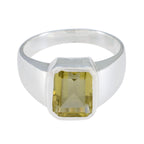 Lemon Quartz Solitaire Egyptian Sterling Silver Yellow Gemstones Mid weight Signet Ring Jewellery