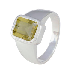 Lemon Quartz Solitaire Egyptian Sterling Silver Yellow Gemstones Mid weight Signet Ring Jewellery