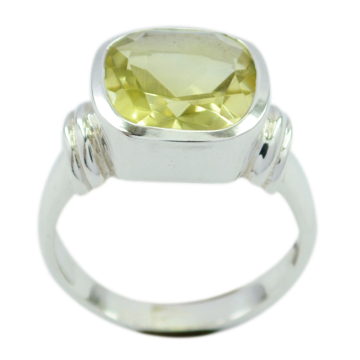 Lemon Quartz Solitaire German Silver Yellow Gems Eye catching Armor Ring Jewellery