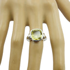 Lemon Quartz Solitaire German Silver Yellow Gems Eye catching Armor Ring Jewellery