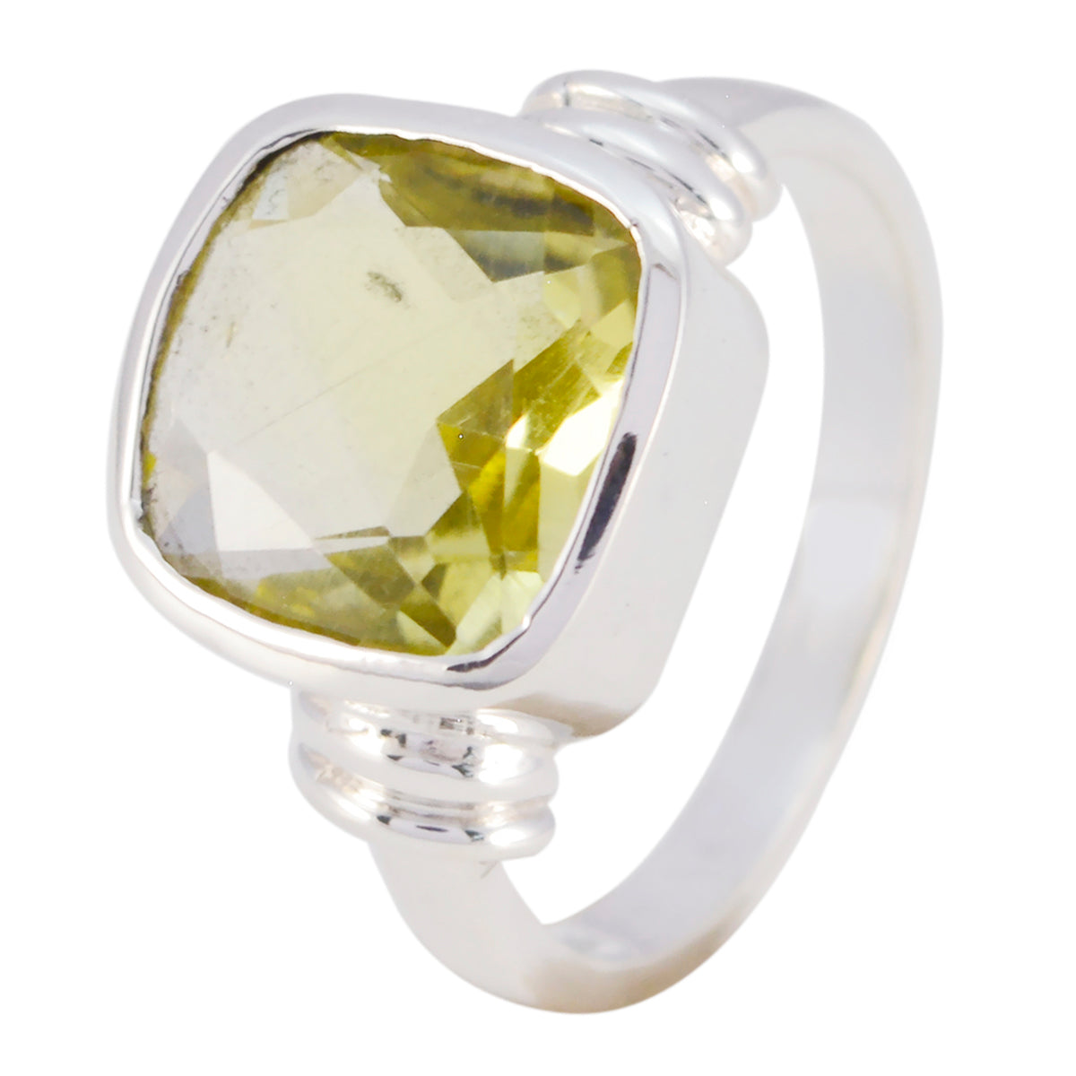 Lemon Quartz Solitaire German Silver Yellow Gems Eye catching Armor Ring Jewellery