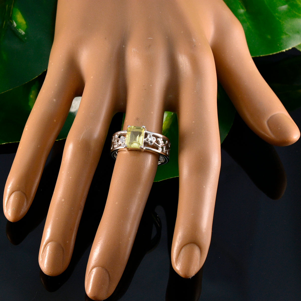 Lemon Quartz Solitaire German 925 Sterling Silver Yellow Gems Classic Feminine Ring Jewelry