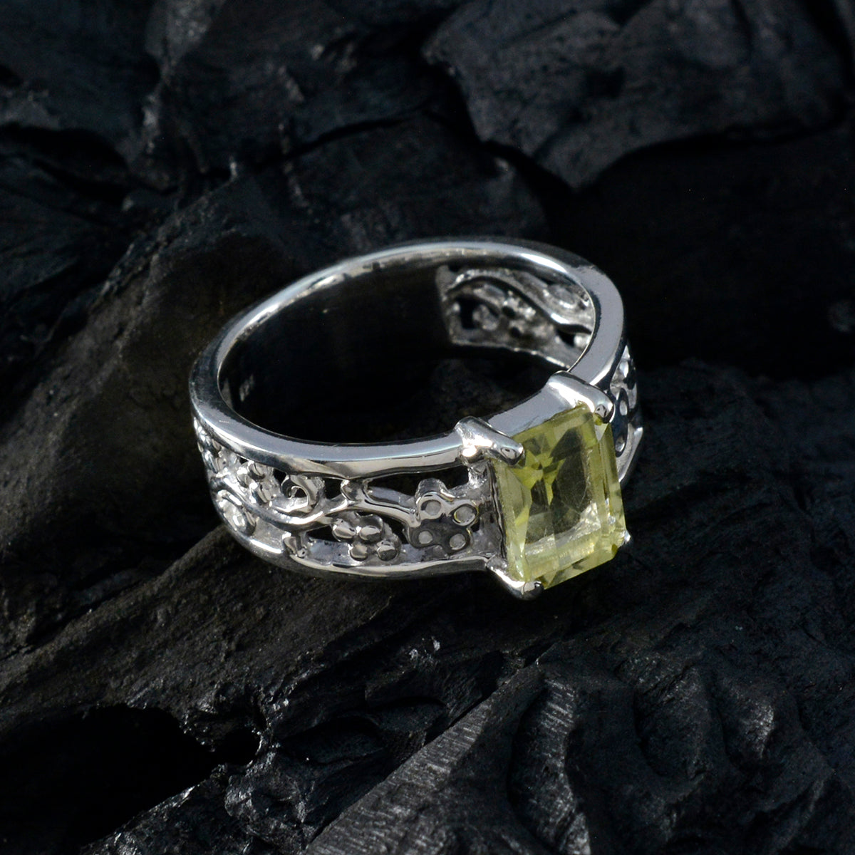 Lemon Quartz Solitaire German 925 Sterling Silver Yellow Gems Classic Feminine Ring Jewelry