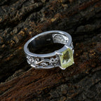 Lemon Quartz Solitaire German 925 Sterling Silver Yellow Gems Classic Feminine Ring Jewelry