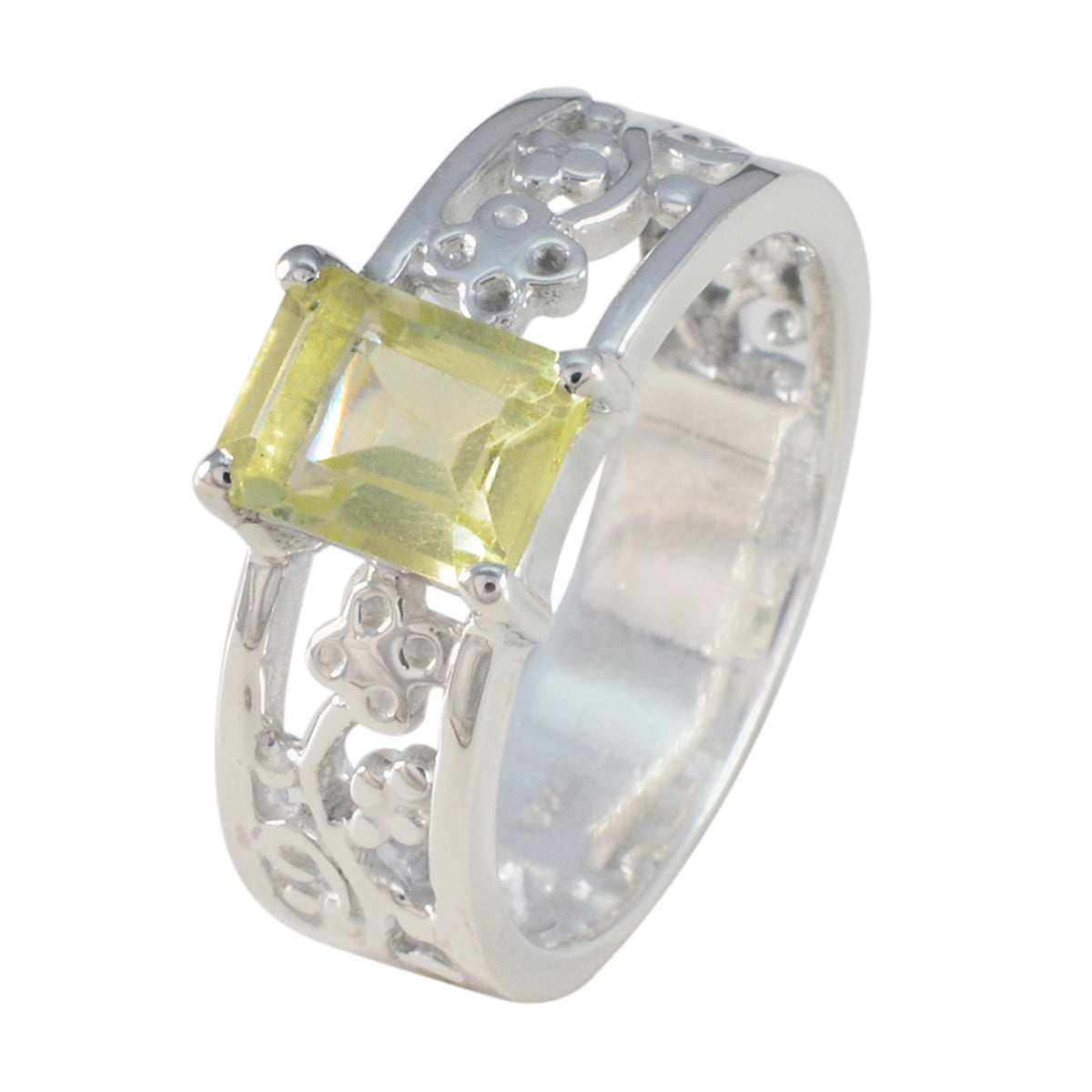 Lemon Quartz Solitaire German 925 Sterling Silver Yellow Gems Classic Feminine Ring Jewelry