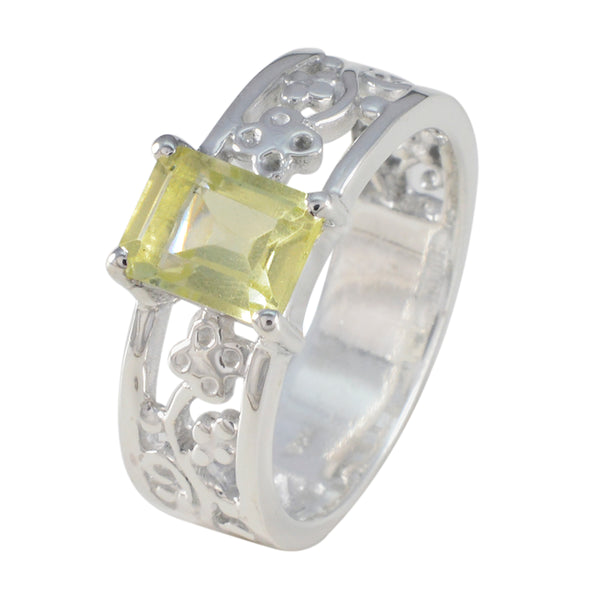 Lemon Quartz Solitaire German 925 Sterling Silver Yellow Gems Classic Feminine Ring Jewelry