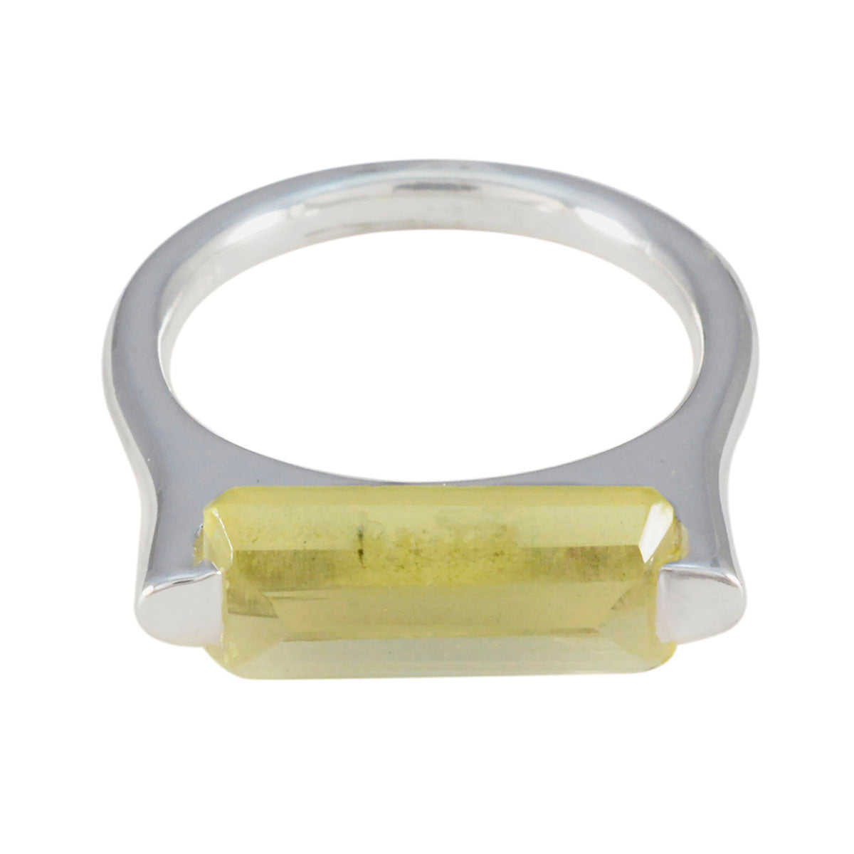 Lemon Quartz Solitaire French 92.5 Silver Yellow Gemstone Mid weight Fairytale Ring Jewellery Hoofdafbeelding