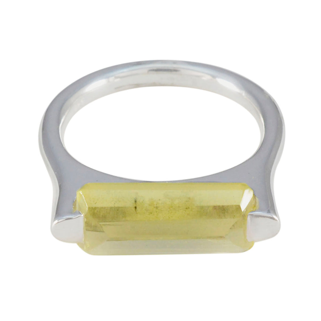Lemon Quartz Solitaire French 92.5 Silver Yellow Gemstone Mid weight Fairytale Ring Jewellery