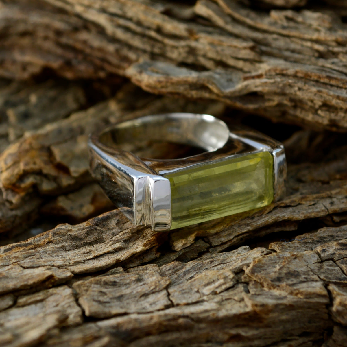 Lemon Quartz Solitaire French Silver Yellow Gemstone Versatile Armor Ring Jewellery