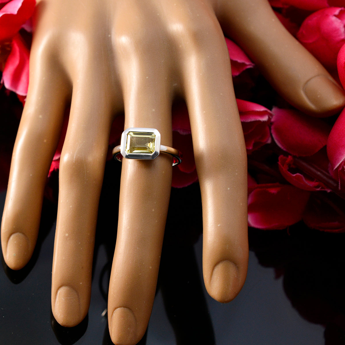 Zitronenquarz Solitär Französisch 925 Silber Gelbe Edelsteine Winzig Trendy Ring Schmuck