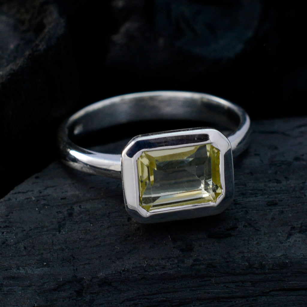 Lemon Quartz Solitaire French 925 Silver Yellow Gems Tiny Trendy Ring Jewelry