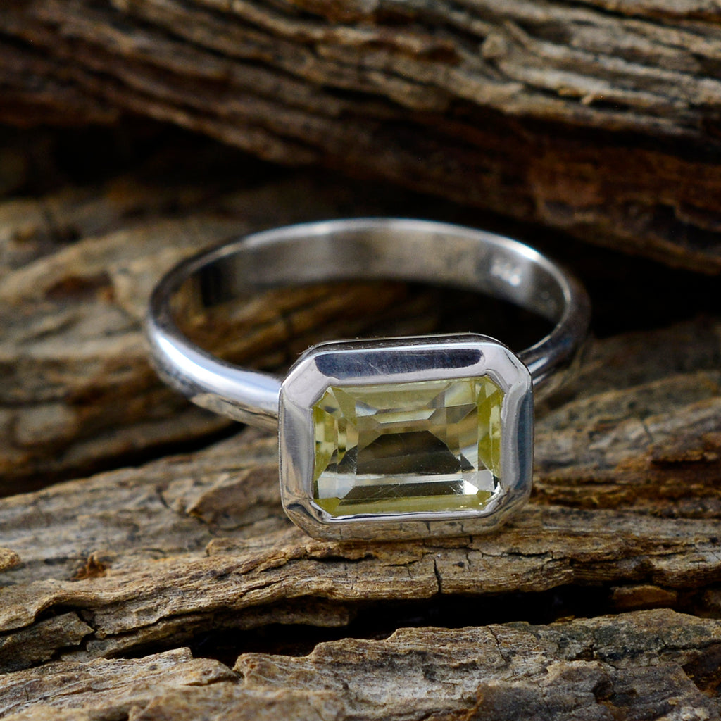 Lemon Quartz Solitaire French 925 Silver Yellow Gems Tiny Trendy Ring Jewelry