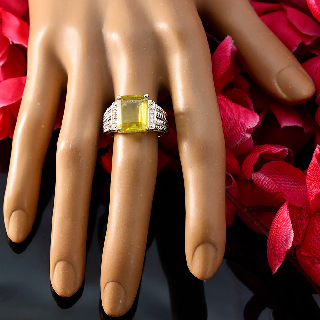 Lemon Quartz Solitaire Russian Sterling Silver Yellow Gemstone Eye catching Contemporary Ring Jewelry