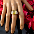Lemon Quartz Solitaire Russian Sterling Silver Yellow Gemstone Eye catching Contemporary Ring Jewelry