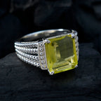 Lemon Quartz Solitaire Russian Sterling Silver Yellow Gemstone Eye catching Contemporary Ring Jewelry