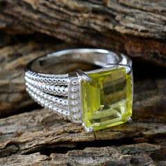 Lemon Quartz Solitaire Russian Sterling Silver Yellow Gemstone Eye catching Contemporary Ring Jewelry