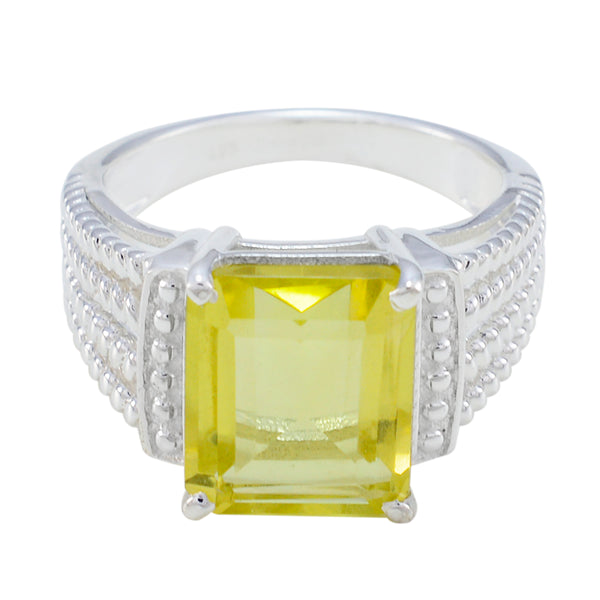 Lemon Quartz Solitaire Russian Sterling Silver Yellow Gemstone Eye catching Contemporary Ring Jewelry