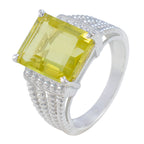 Lemon Quartz Solitaire Russian Sterling Silver Yellow Gemstone Eye catching Contemporary Ring Jewelry