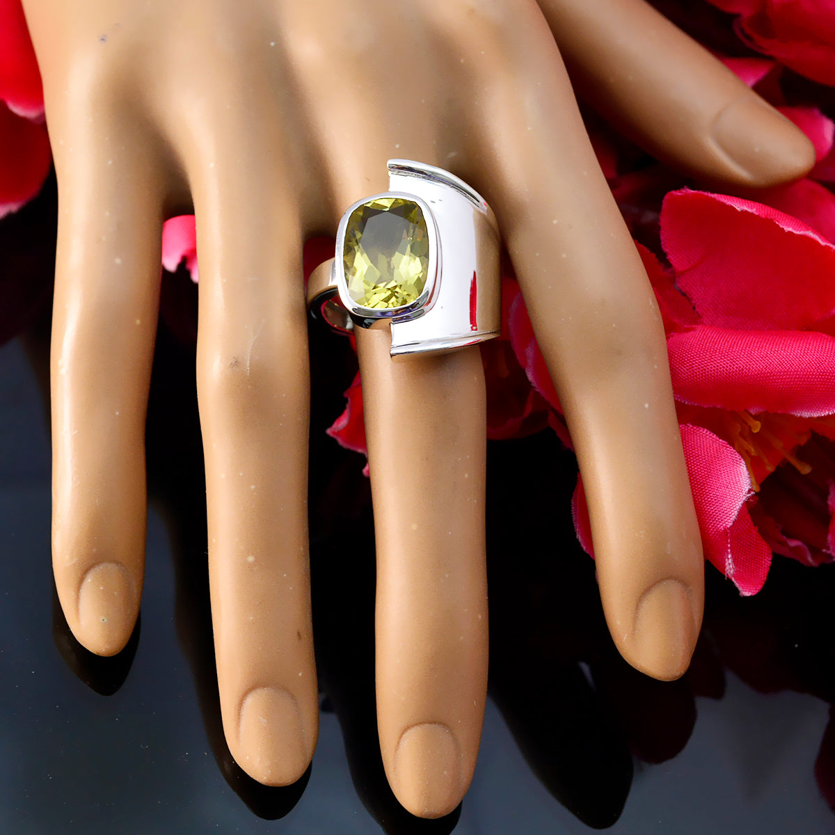 Lemon Quartz Solitaire French 925 Sterling Silver Yellow Gemstones Versatile Signet Ring Jewelry