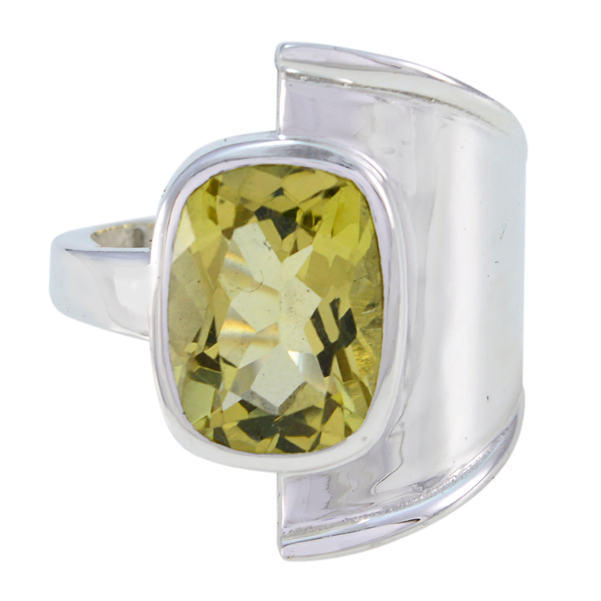 Lemon Quartz Solitaire French 925 Sterling Silver Yellow Gemstones Versatile Signet Ring Jewelry Huvudsaklig produktbild