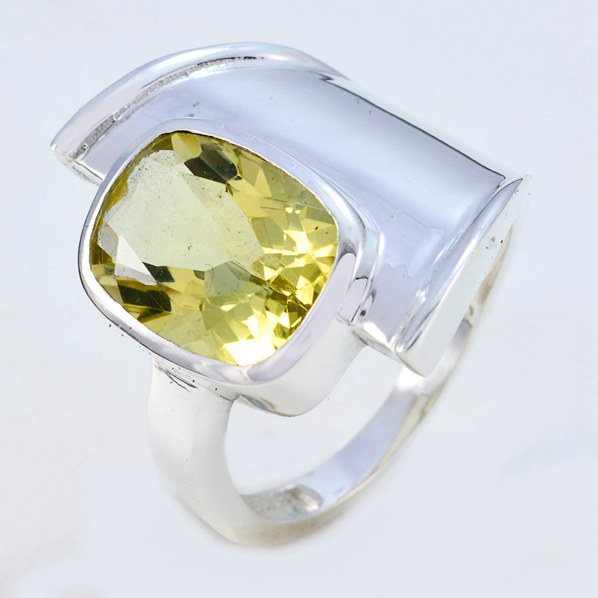 Lemon Quartz Solitaire French 925 Sterling Silver Yellow Gemstones Versatile Signet Ring Jewelry