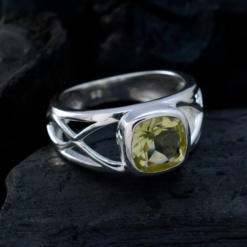 Lemon Quartz Solitaire German 925 Silver Yellow Gemstones Tiny Romantic Ring Jewelry