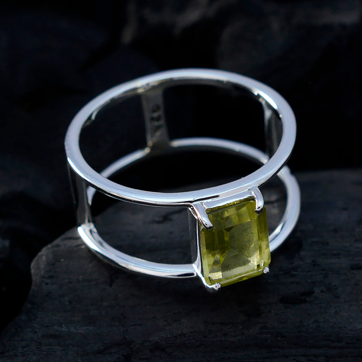 Lemon Quartz Solitaire Turkish 925 Silver Yellow Gemstones Whisper thin Geometric Band Jewellery