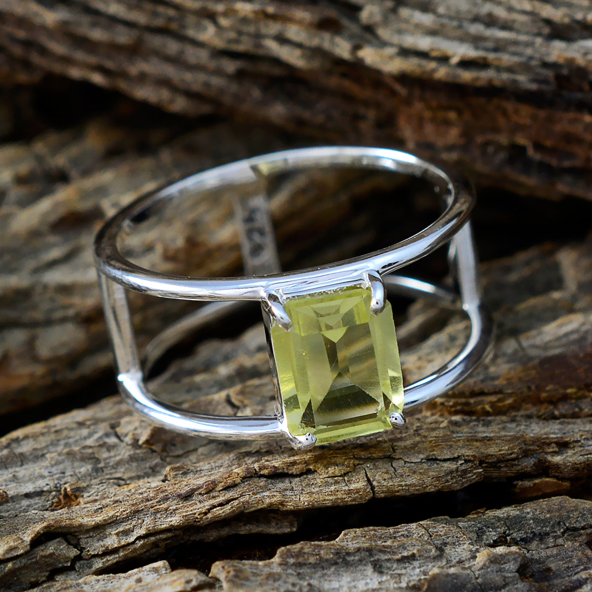 Lemon Quartz Solitaire Turkish 925 Silver Yellow Gemstones Whisper thin Geometric Band Jewellery