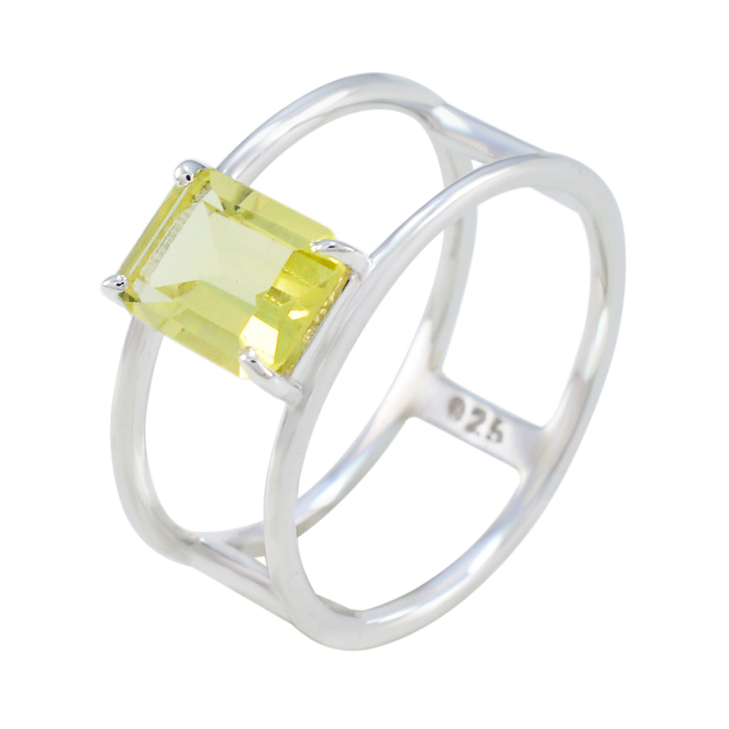 Lemon Quartz Solitaire Turkish 925 Silver Yellow Gemstones Whisper thin Geometric Band Jewellery