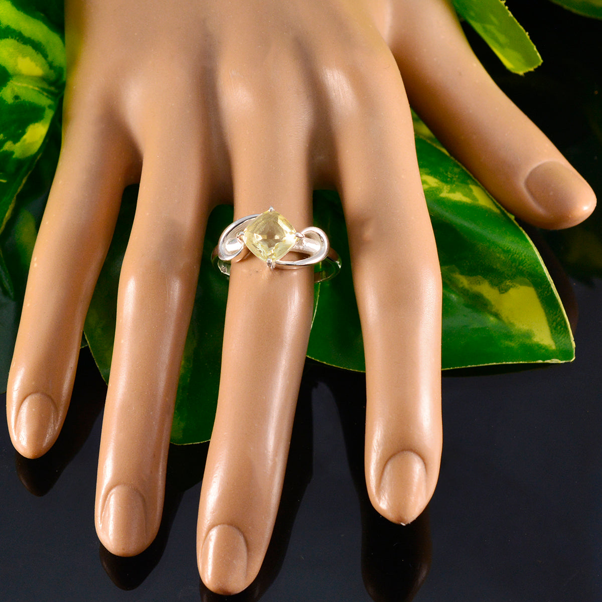 Lemon Quartz Solitaire German Sterling Silver Yellow Gems Slim Cultural Ring Jewelry