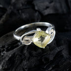 Lemon Quartz Solitaire German Sterling Silver Yellow Gems Slim Cultural Ring Jewelry