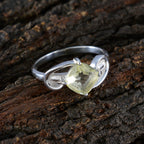Lemon Quartz Solitaire German Sterling Silver Yellow Gems Slim Cultural Ring Jewelry
