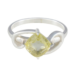 Lemon Quartz Solitaire German Sterling Silver Yellow Gems Slim Cultural Ring Jewelry