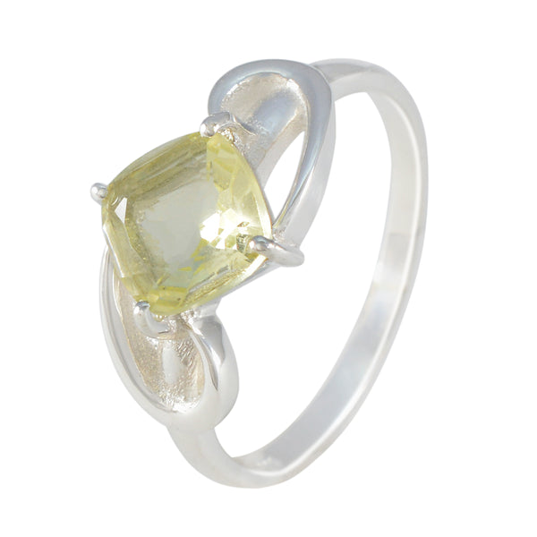 Lemon Quartz Solitaire German Sterling Silver Yellow Gems Slim Cultural Ring Jewelry