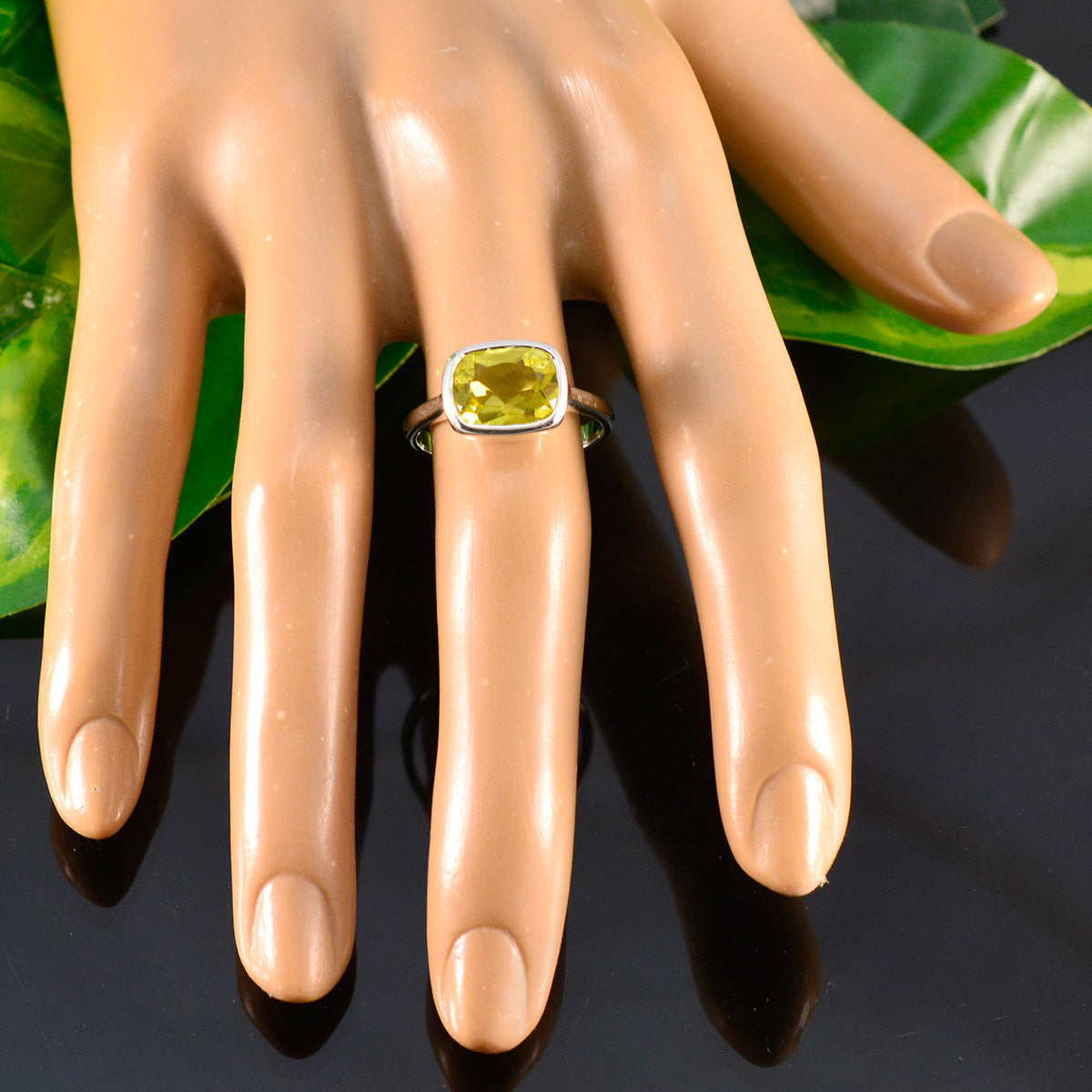Lemon Quartz Solitaire French Sterling Silver Yellow Gems Slim Sophisticated Ring Jewellery
