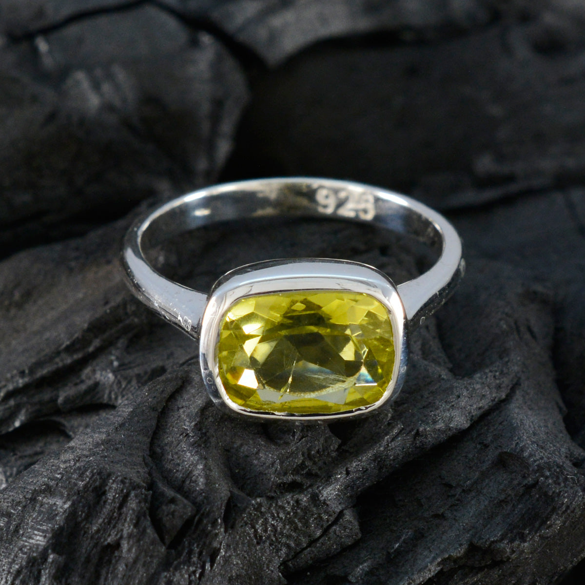 Lemon Quartz Solitaire French Sterling Silver Yellow Gems Slim Sophisticated Ring Jewellery