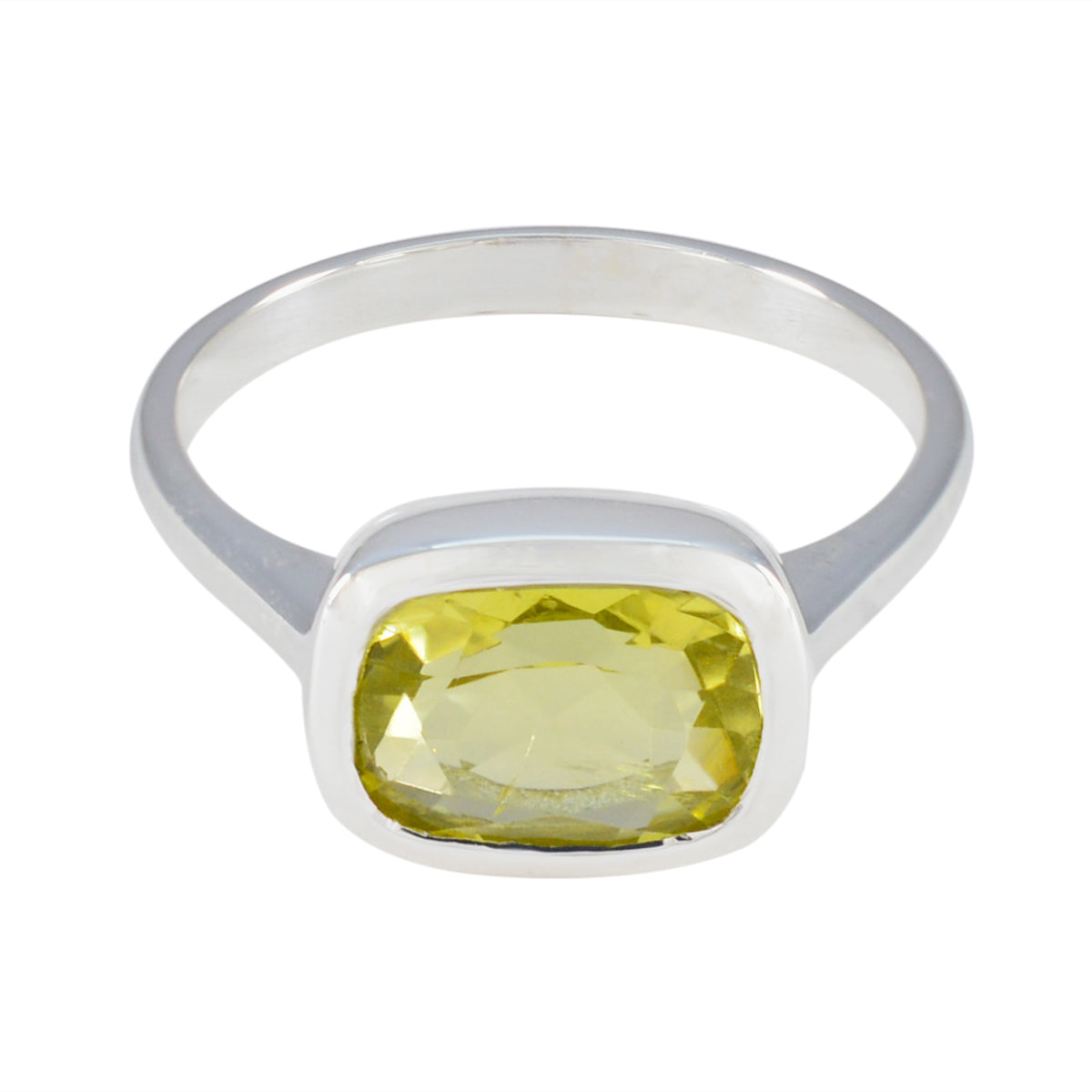 Lemon Quartz Solitaire French Sterling Silver Yellow Gems Slim Sophisticated Ring Jewellery