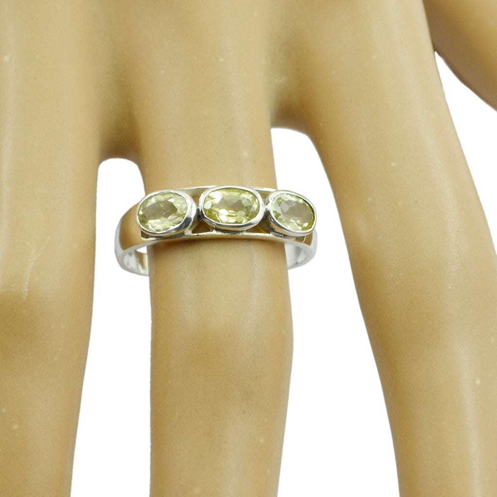 Lemon Quartz Trilogy Turkish 925 Silver Yellow Gemstones Dainty Graceful Ring Jewelry