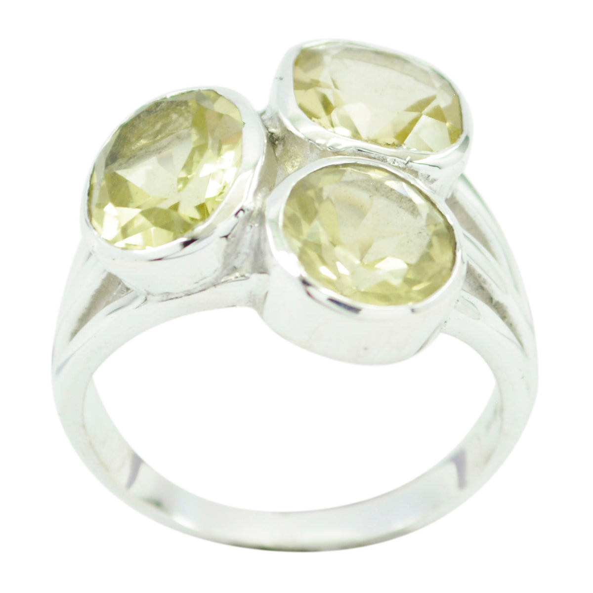Lemon Quartz Trilogy German Silver Yellow Gemstone Mid weight Graceful Ring Jewelry Immagine principale del prodotto