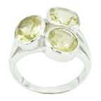 Lemon Quartz Trilogy German Silver Yellow Gemstone Mid weight Graceful Ring Jewelry