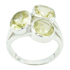 Lemon Quartz Trilogy German Silver Yellow Gemstone Mid weight Graceful Ring Jewelry