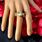 Lemon Quartz Navratna Egyptian 92.5 Silver Yellow Gemstone Mid weight Floral Ring Jewellery