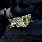 Lemon Quartz Navratna Egyptian 92.5 Silver Yellow Gemstone Mid weight Floral Ring Jewellery