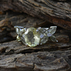 Lemon Quartz Navratna Egyptian 92.5 Silver Yellow Gemstone Mid weight Floral Ring Jewellery