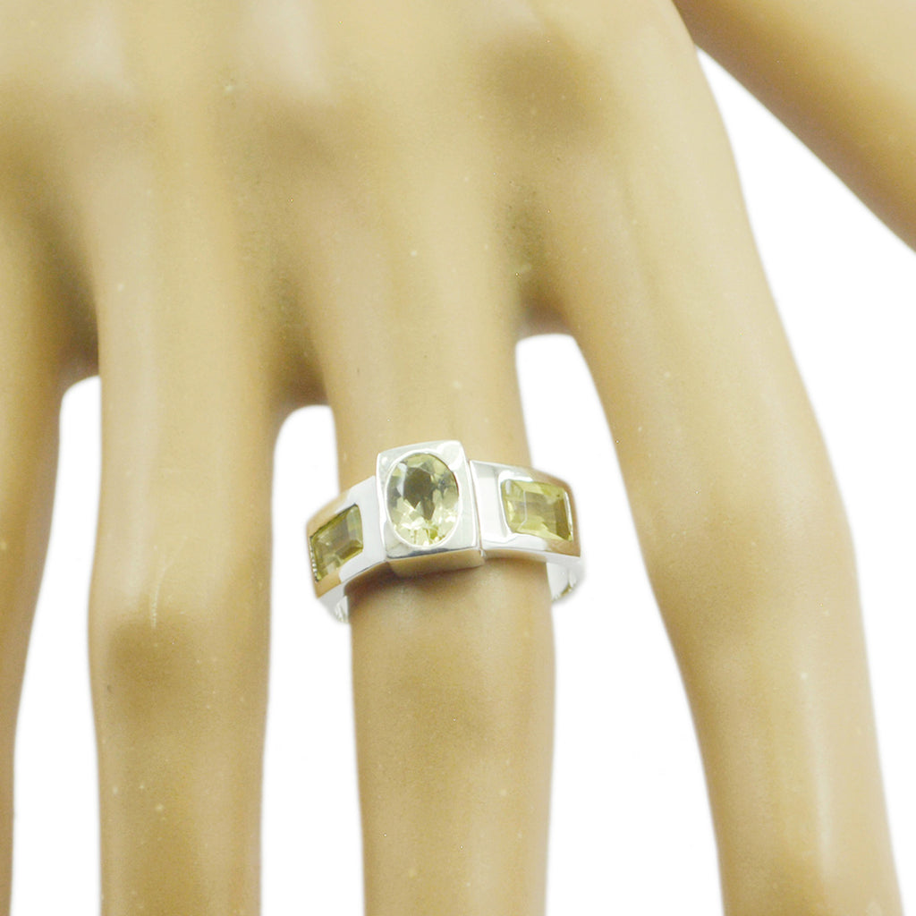 Lemon Quartz Trilogy French Silver Yellow Gemstones Tiny Romantic Ring Jewellery