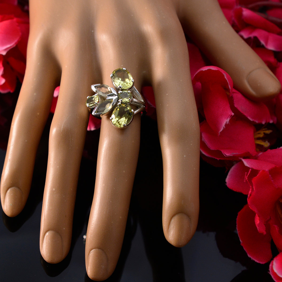 Lemon Quartz Hexa French Sterling Silver Yellow Gemstones Versatile Contemporary Ring Jewelry