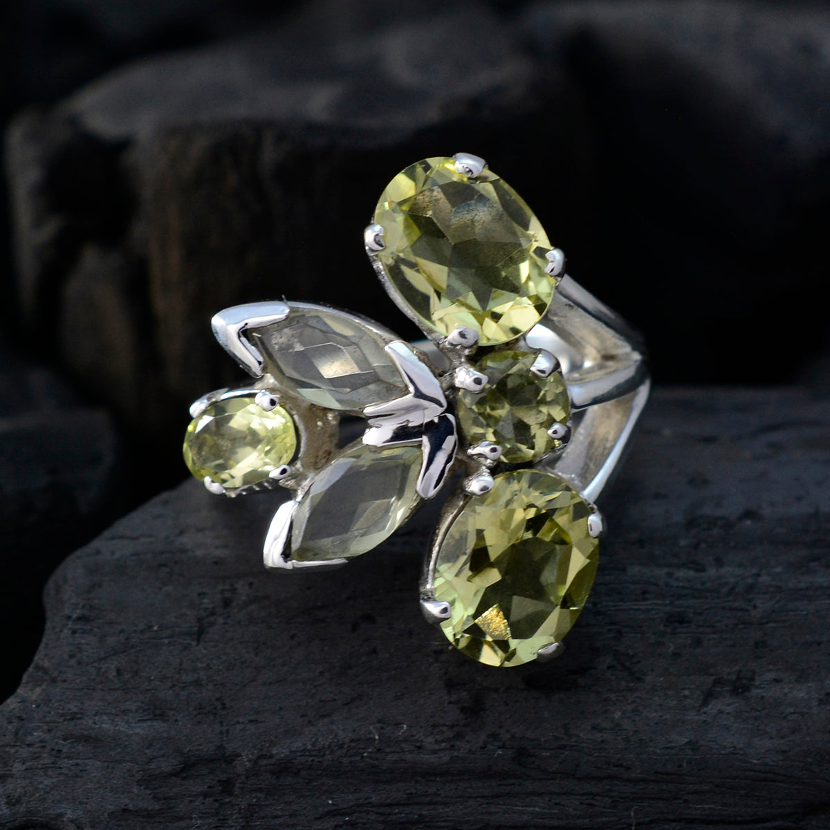 Lemon Quartz Hexa French Sterling Silver Yellow Gemstones Versatile Contemporary Ring Jewelry