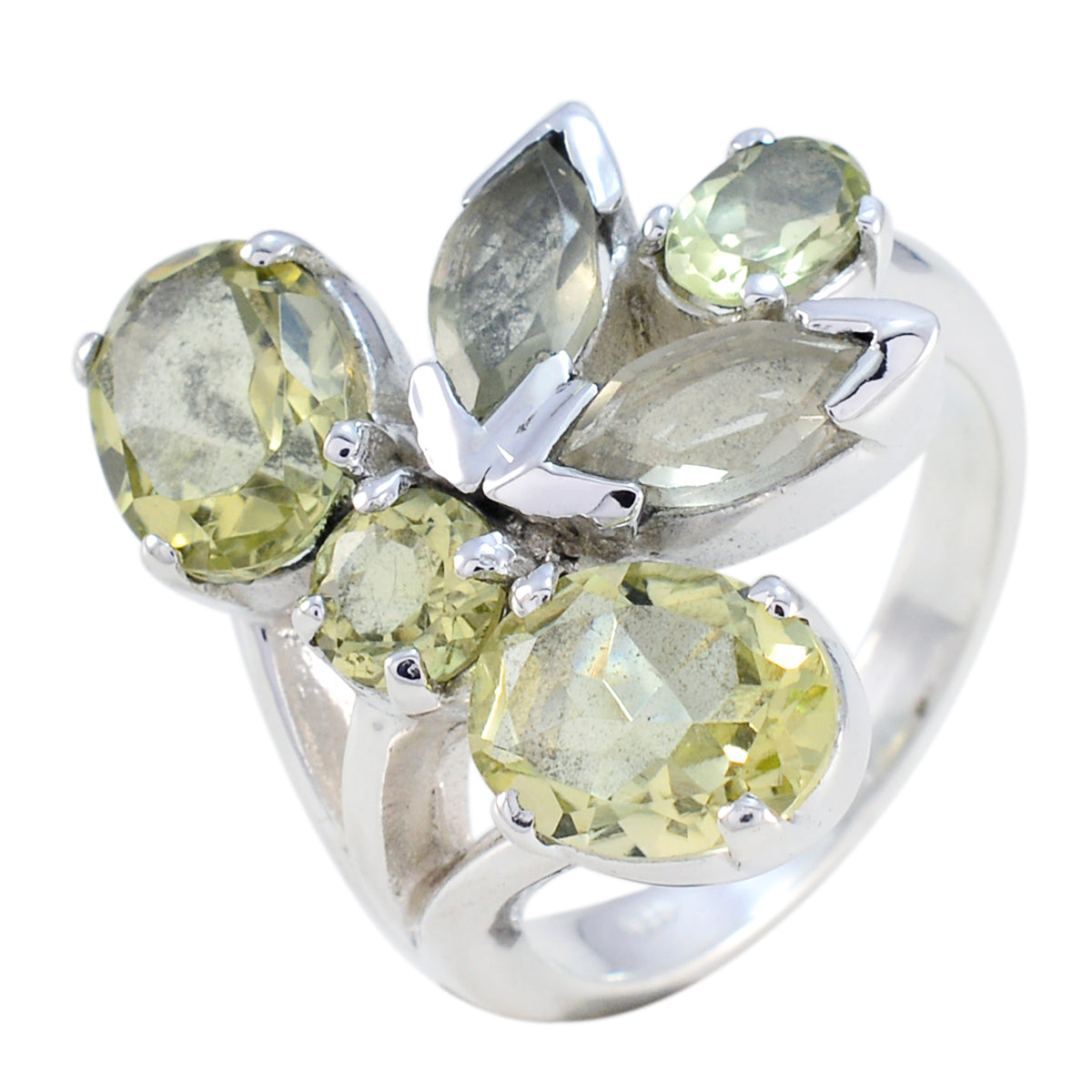 Lemon Quartz Hexa French Sterling Silver Yellow Gemstones Versatile Contemporary Ring Jewelry
