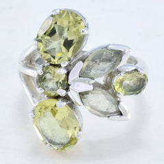 Lemon Quartz Hexa French Sterling Silver Yellow Gemstones Versatile Contemporary Ring Jewelry